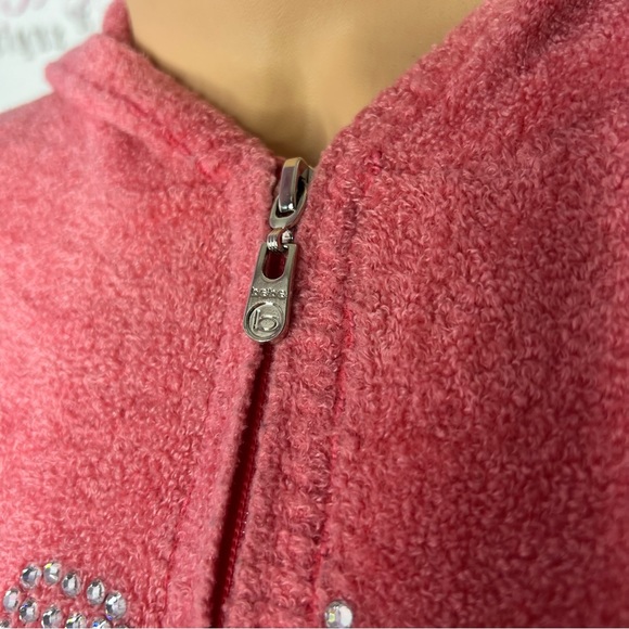 Bebe furry sweater fuzzy cropped pink coral bling rhinestone logo zip up y2k - Picture 5 of 16